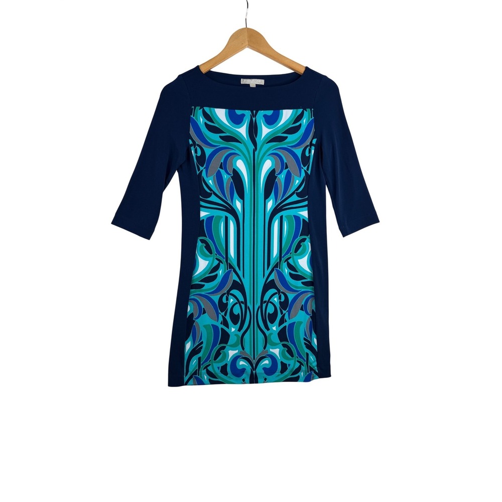 Banana Republic 3/4 Sleeve Stretch Retro Print Shift Dress Petite Size XS Petite
